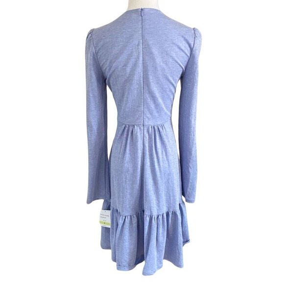 NWT GABBY SKYE CHAMBRAY FLOUNCE TWISTED FRONT MINI DRESS IN LIGHT BLUE - 4 - Picture 3 of 10